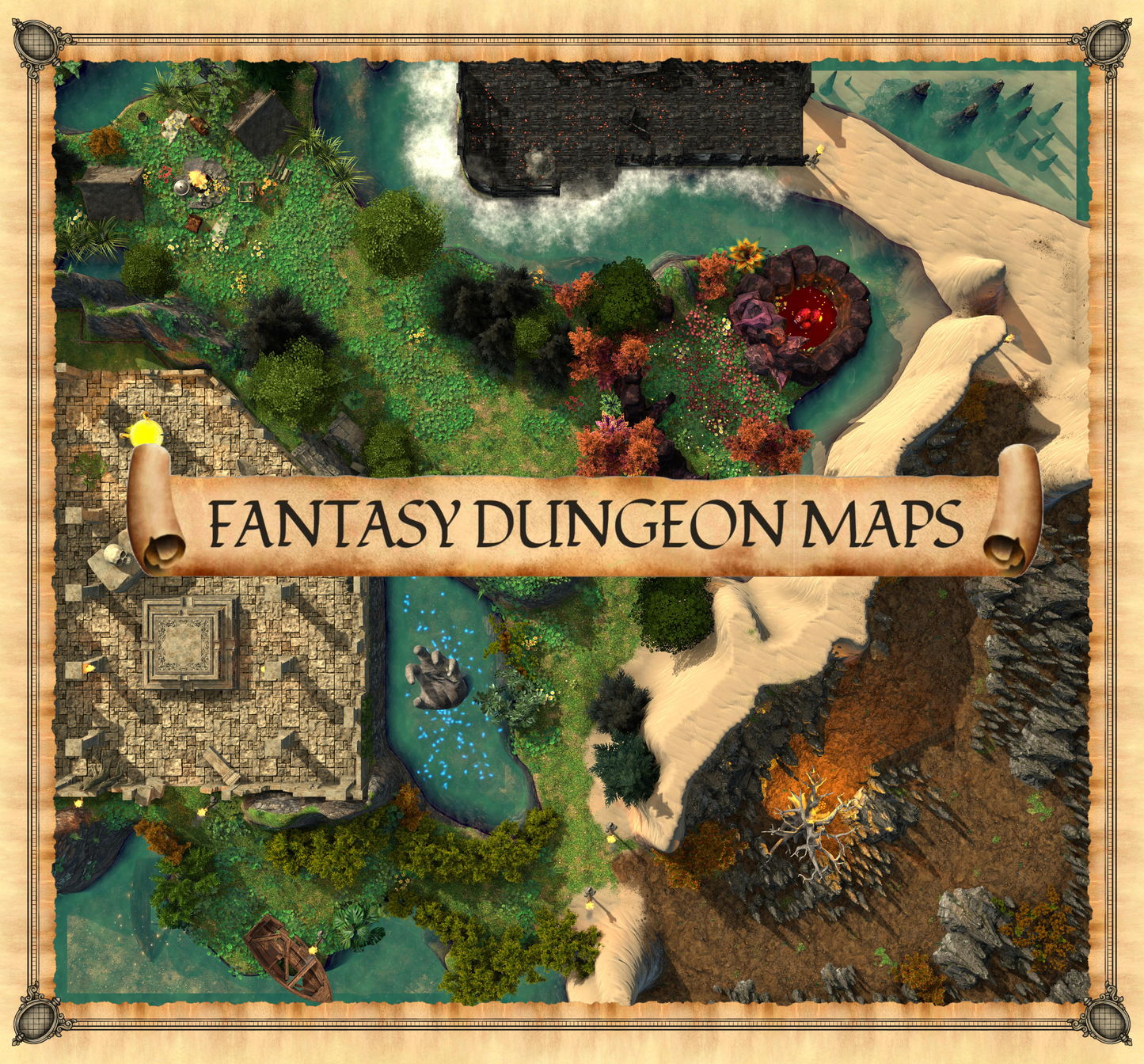 Feyblood Wilds – Fantasy DnD Battle Map | Multi-Biome TTRPG Digital Download
