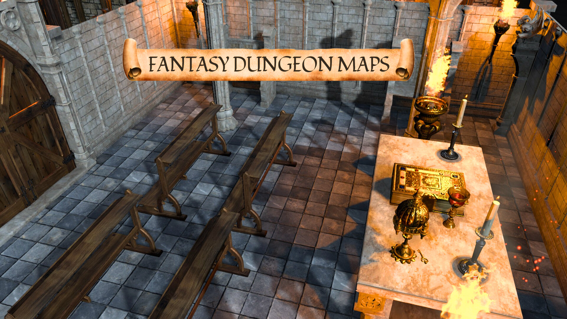 The Cursed Village Tavern & Chapel - Fantasy Battle Map for DnD & TTRPGs